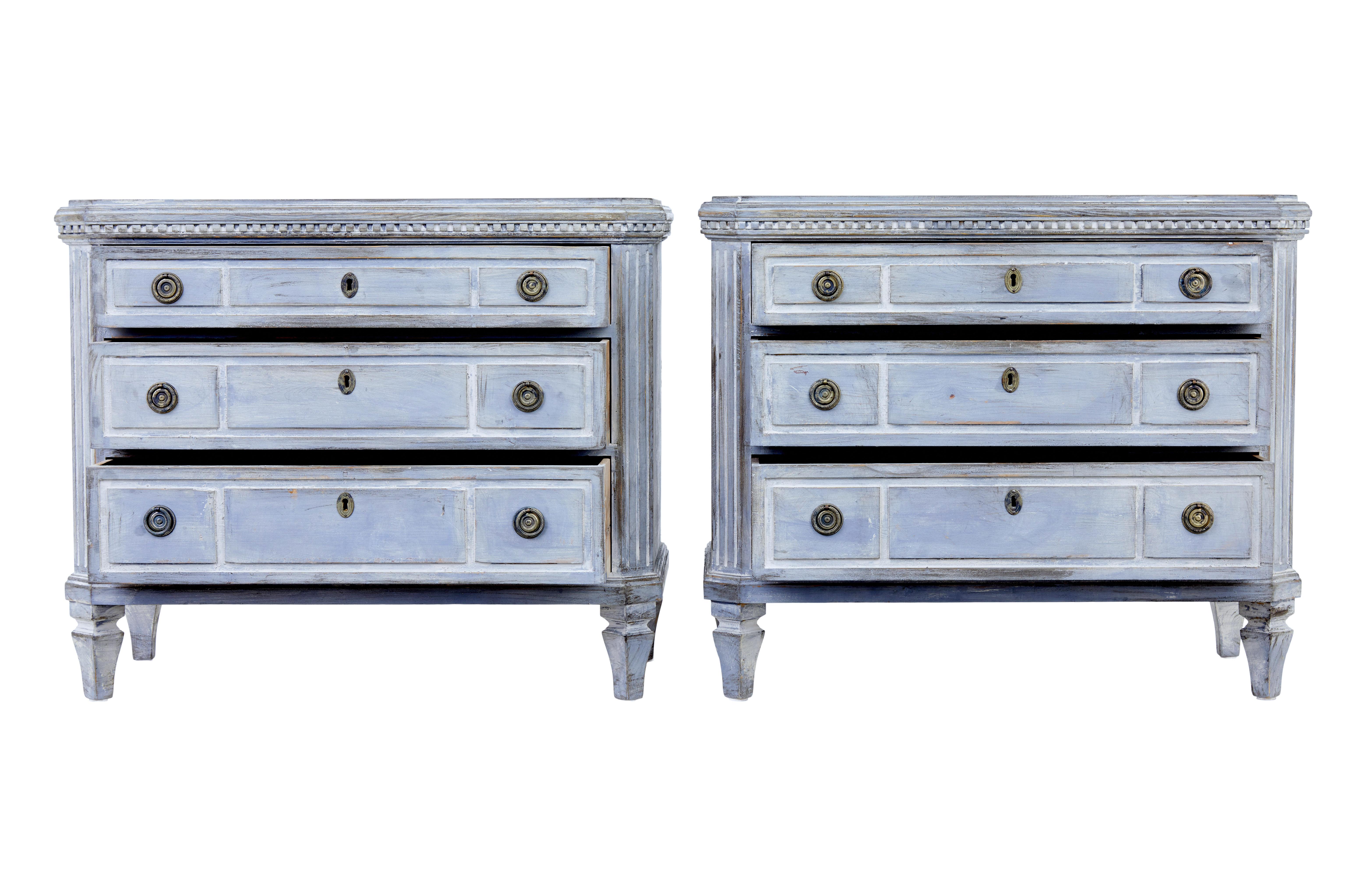 Pair of 19th century blue painted chest of drawers In Good Condition In Debenham, Suffolk