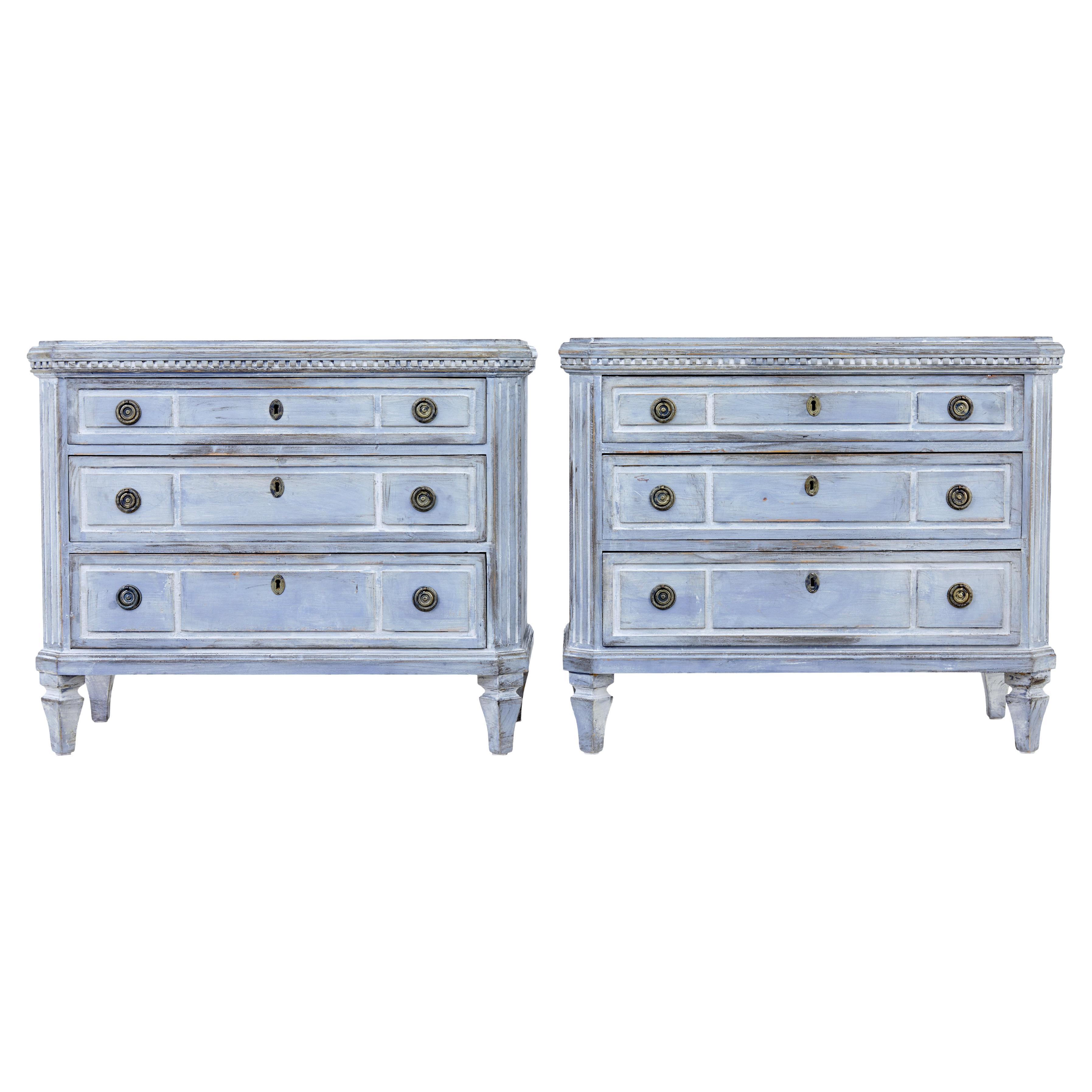 Pair of 19th century blue painted chest of drawers