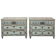 Antique Pair of 19th Century Blue Painted Gustavian Commodes