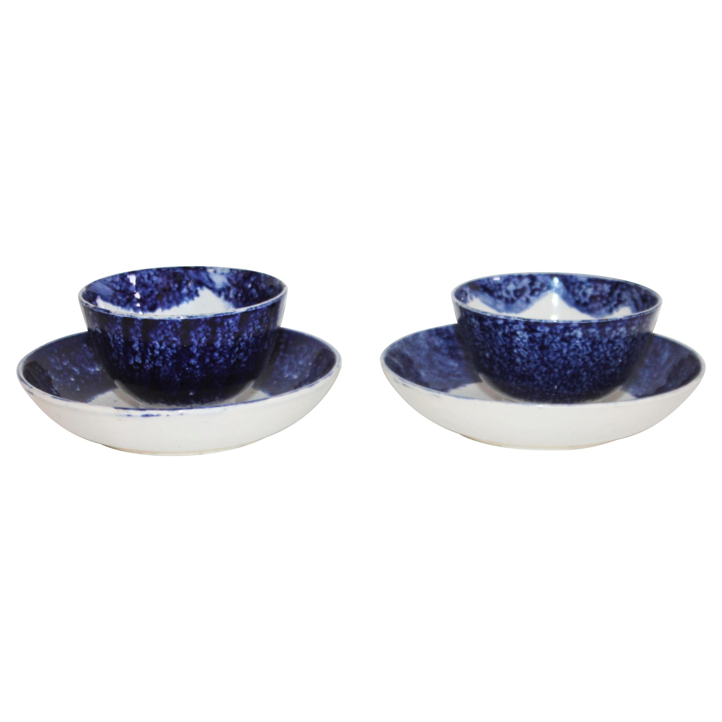 Pair of 19th Century Blue Spatter Ware Petrus Regout Maastricht C & S For Sale