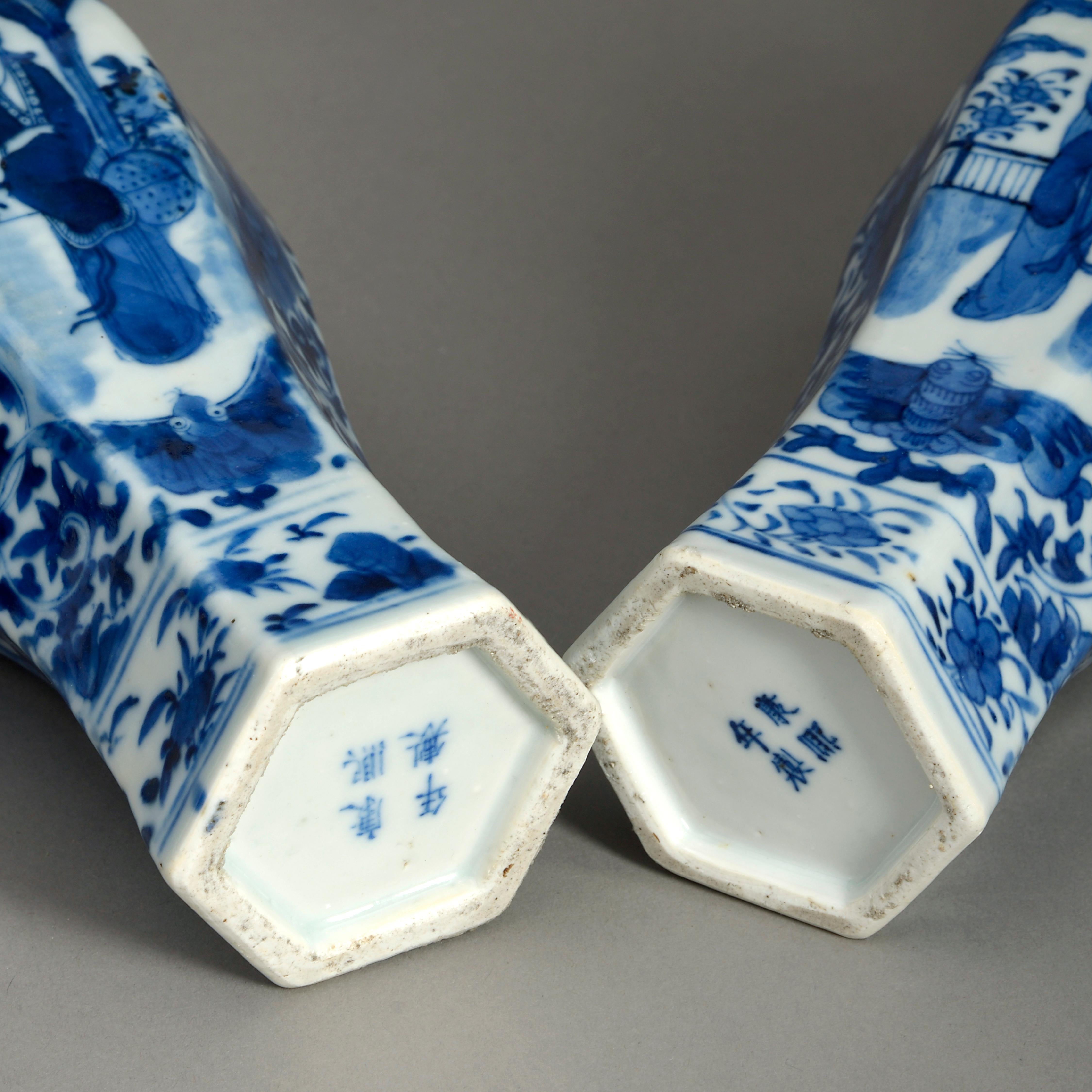 Fired Pair of 19th Century Blue and White Porcelain Vases