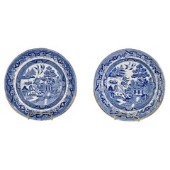 Pair of 19th Century Blue Willow Plates