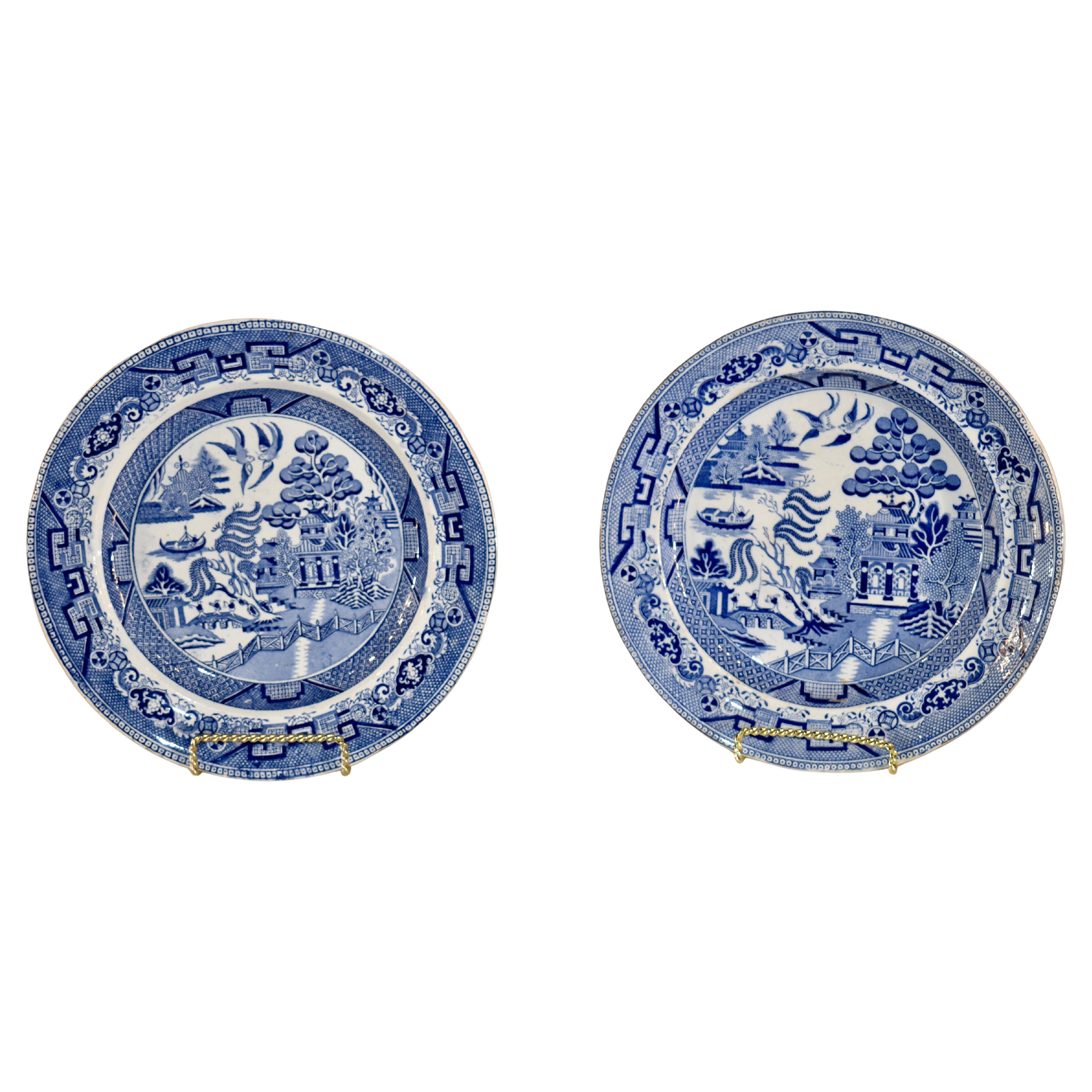 Pair of 19th Century Blue Willow Plates