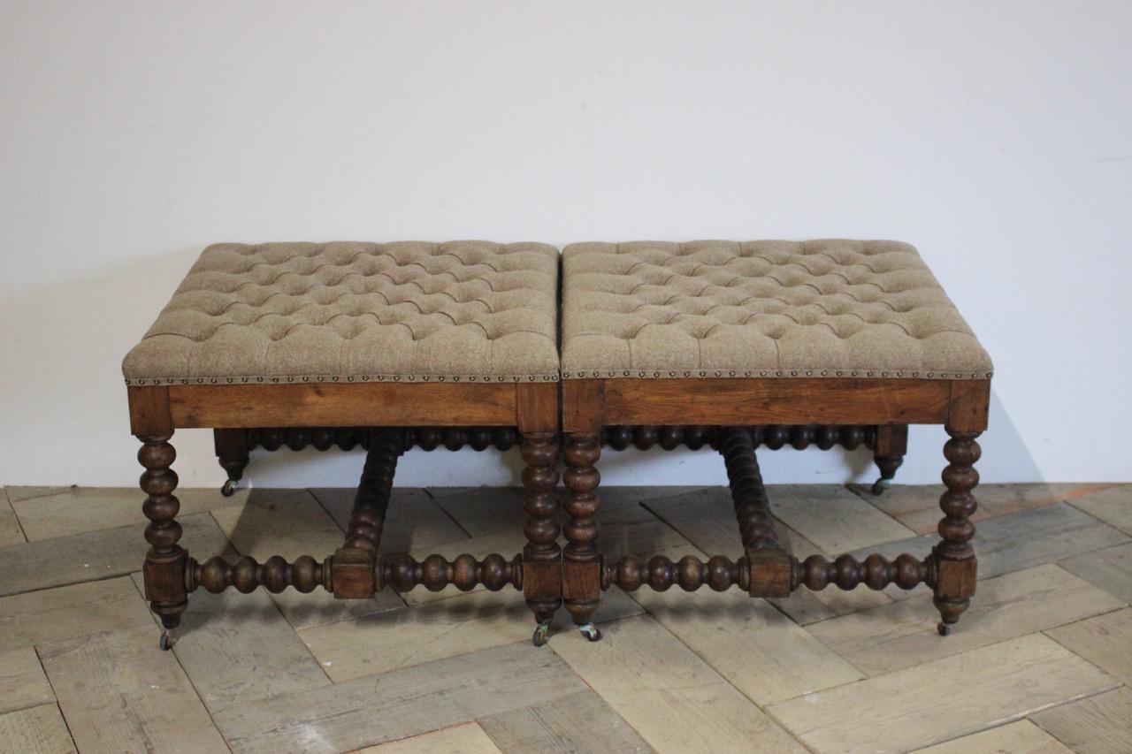 Pair of 19th Century Bobbin Turned Country House Stools 1