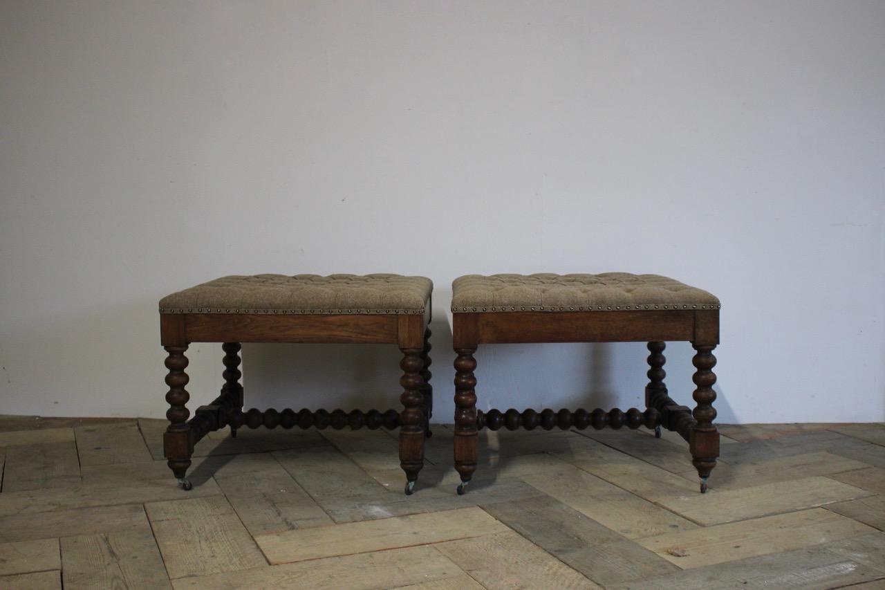 Pair of 19th Century Bobbin Turned Country House Stools 4