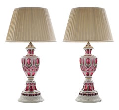 Pair of 19th Century Bohemian Crystal Red Cranberry Glass Lamps