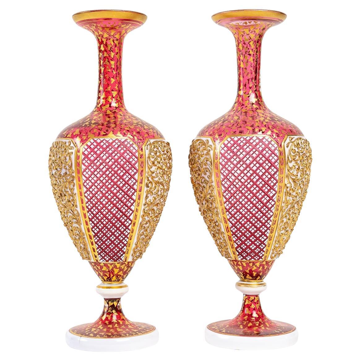 Pair of 19th Century Bohemian Crystal Vases