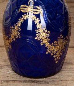 Pair of 19th Century Bohemian Georgian Style Blue Glass Decanters