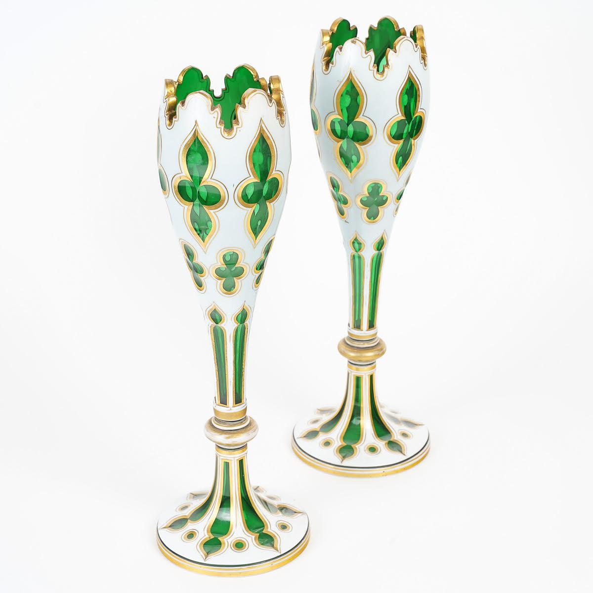 Enamel Pair of 19th Century Bohemian Vases For Sale