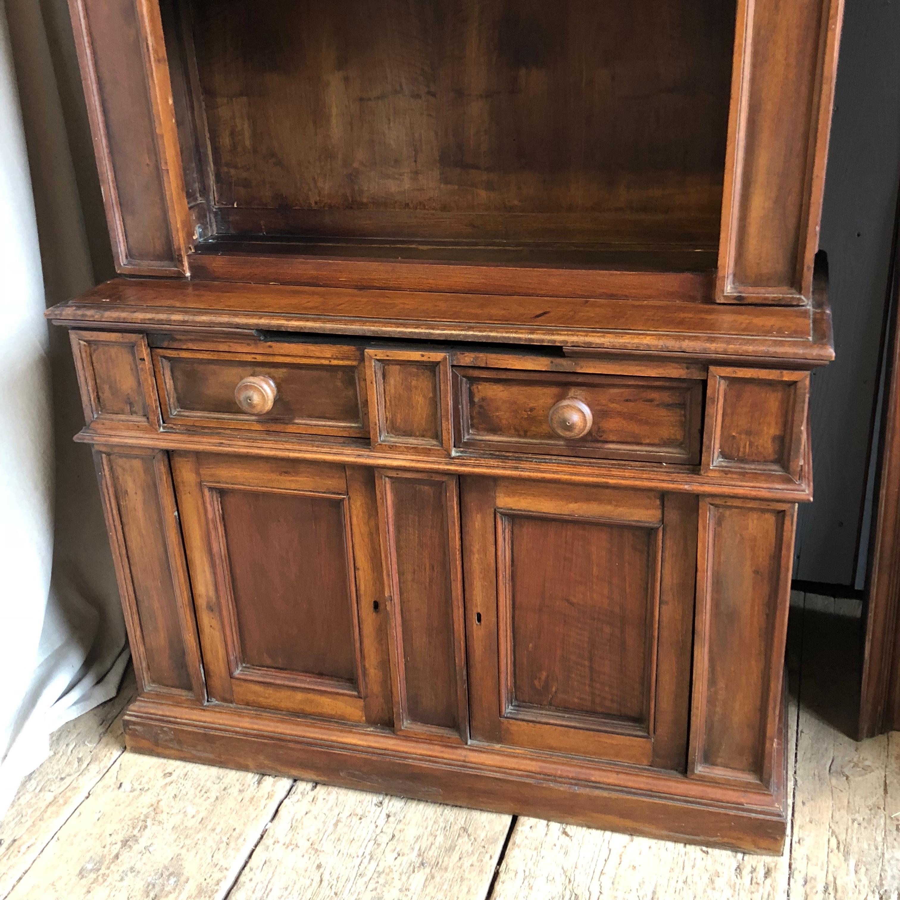 Walnut Pair of 19th Century Bookcase Cabinets with Center Shelves