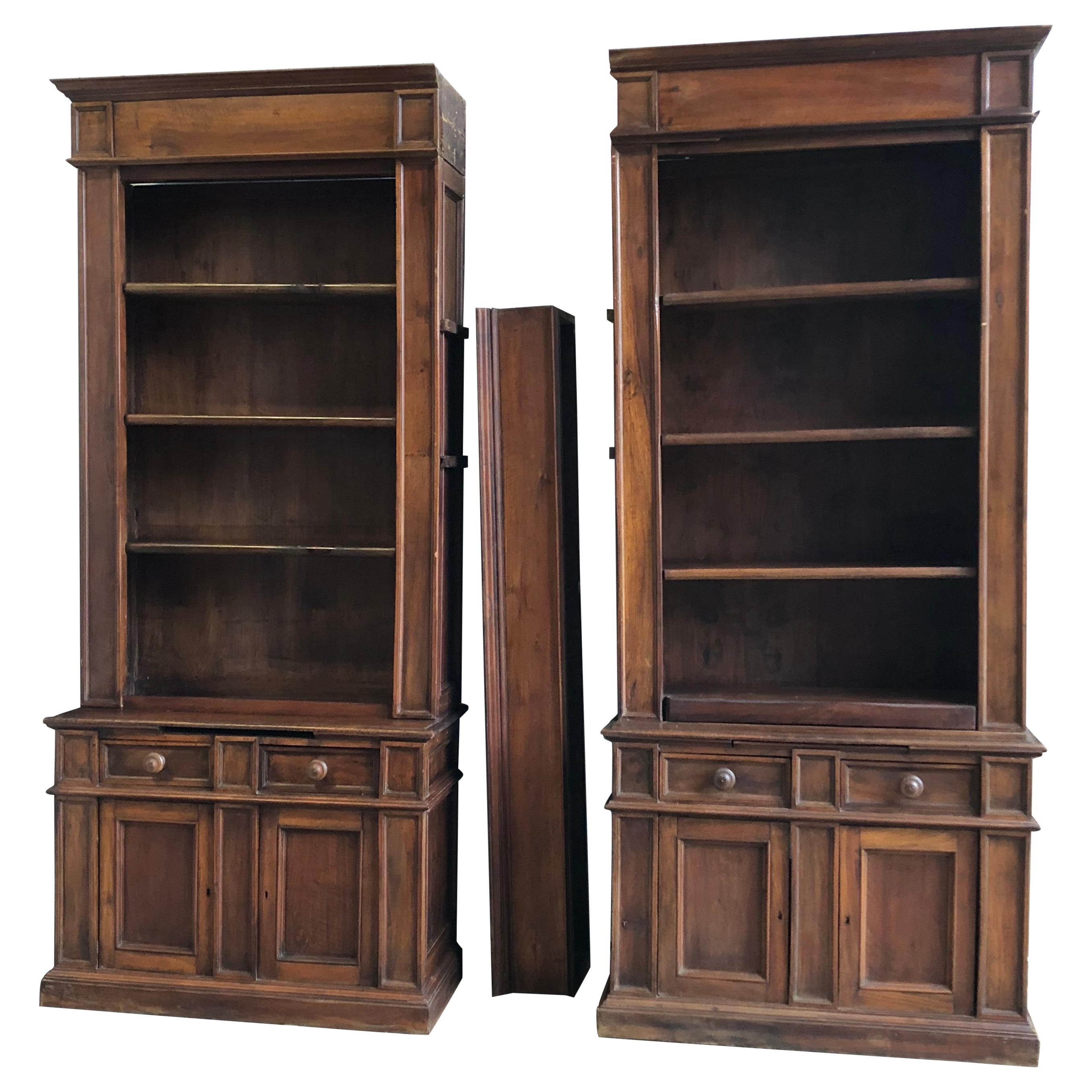 Pair of 19th Century Bookcase Cabinets with Center Shelves