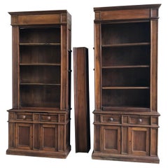 Antique Pair of 19th Century Bookcase Cabinets with Center Shelves