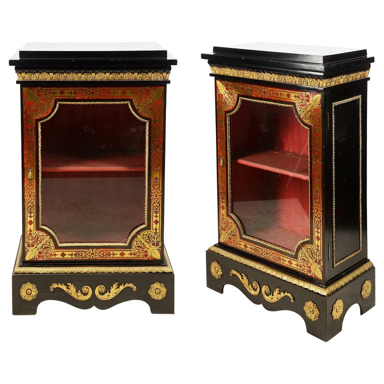 Pair of 19th Century Boulle Pier Cabinets For Sale