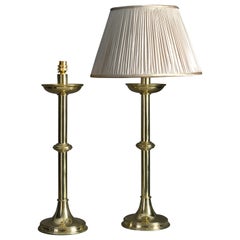 Pair of 19th Century Brass Candlestick Lamps
