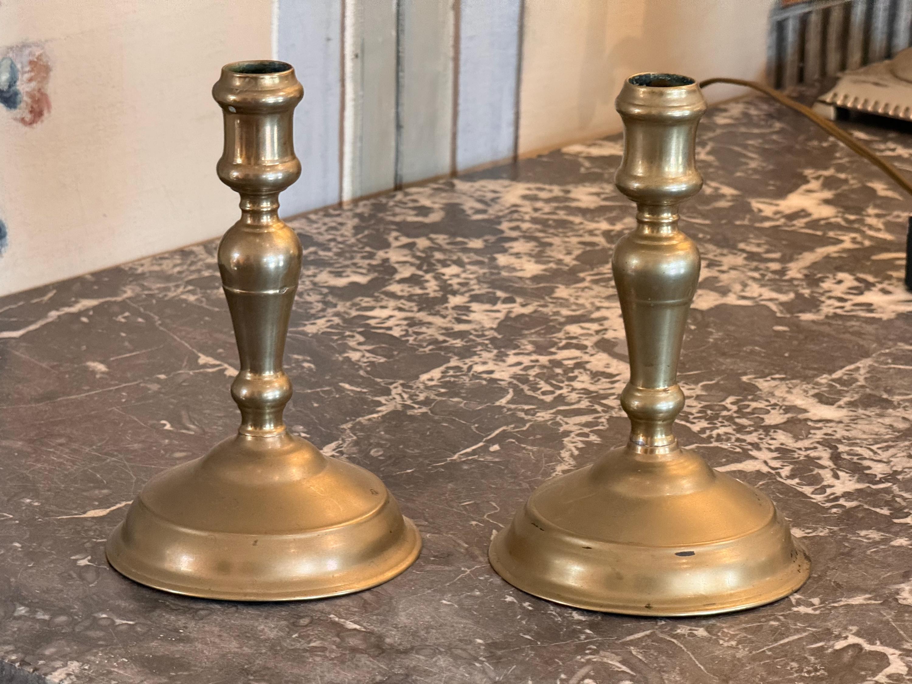 British Pair of 19th Century Brass Candlesticks For Sale