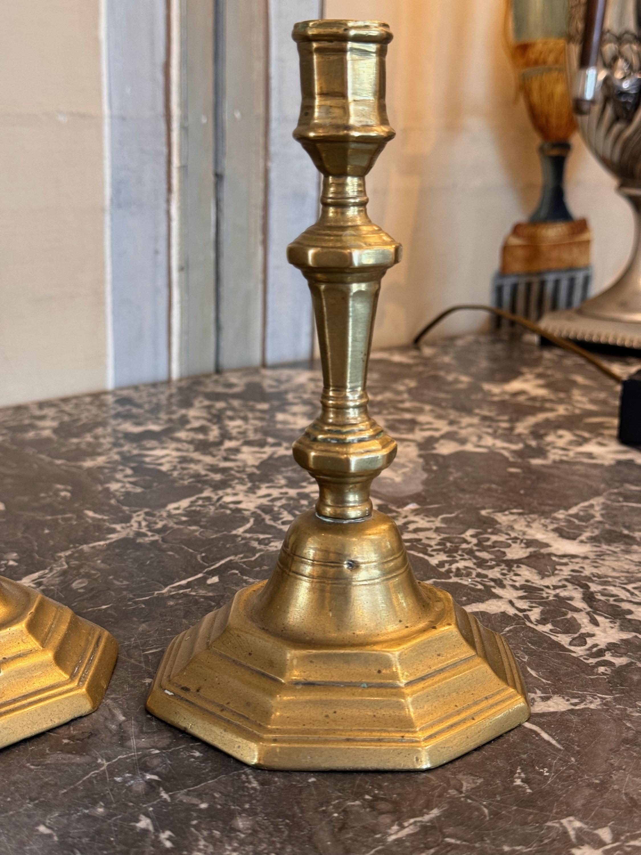 Pair of 19th Century Brass Candlesticks In Good Condition For Sale In Charlottesville, VA