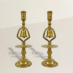 Pair of 19th Century Brass Candlesticks with Bells