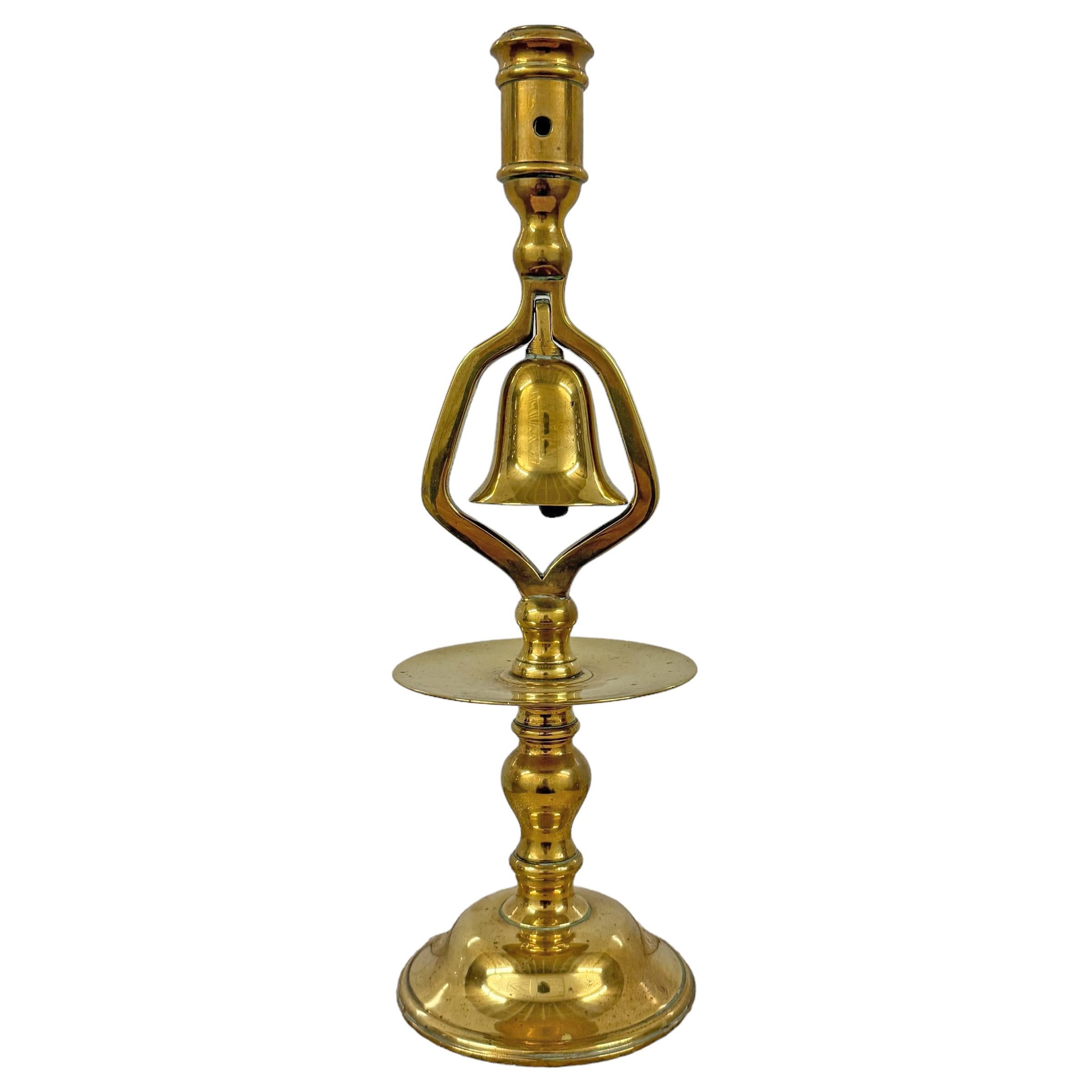 Hand-Crafted Pair of 19th Century Brass Candlesticks with Bells For Sale