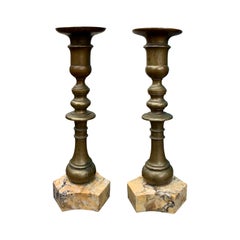 Pair of 19th Century Brass Candlesticks with Siena Marble Bases, circa 1900