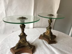 Pair of 19th Century Brass Church Candlestick Side Tables with Glass Tops