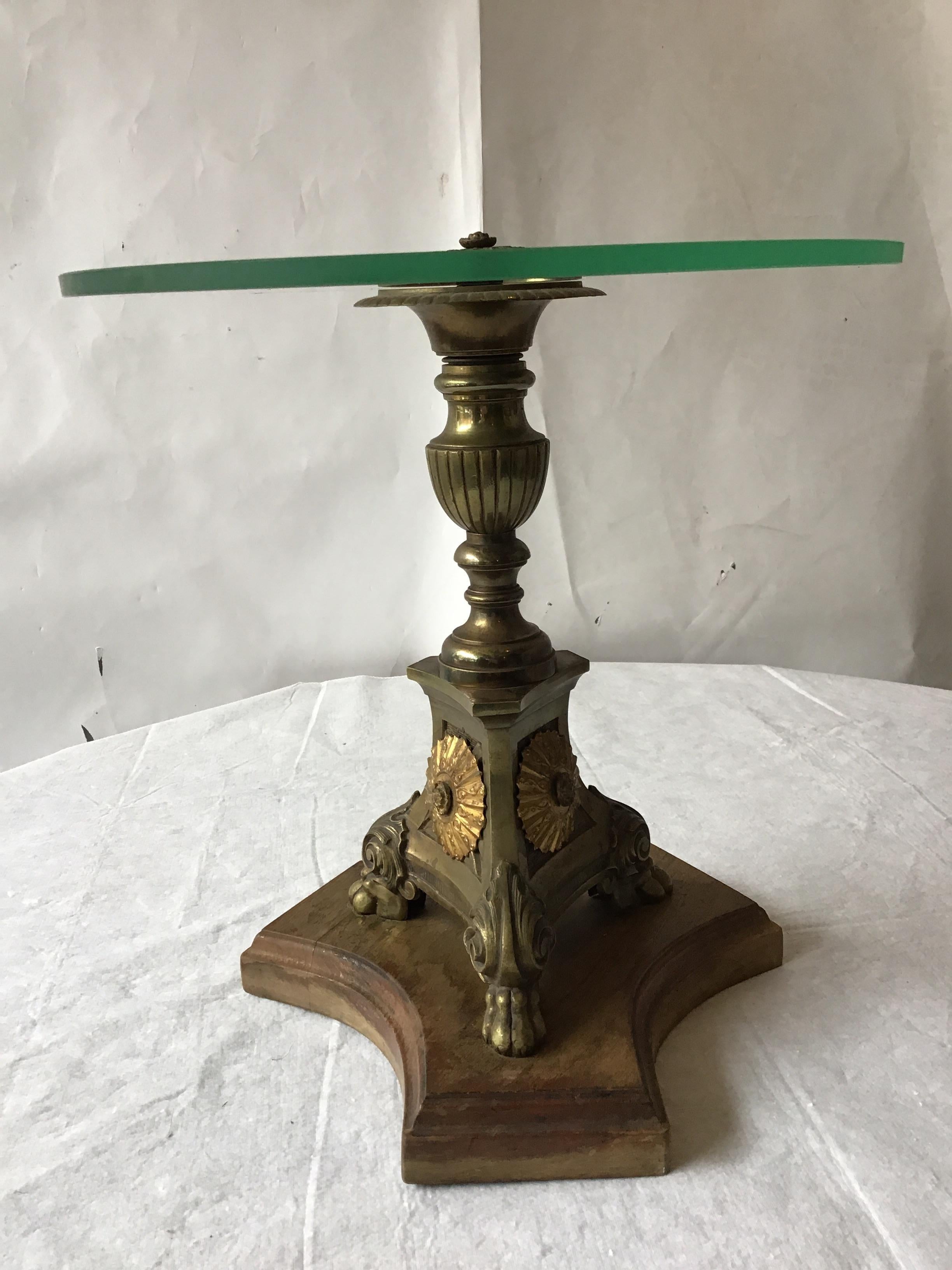 Pair of 19th Century Brass Church Candlestick Side Tables with Glass Tops 1