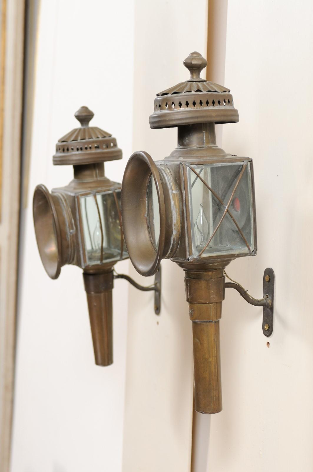Pair of 19th Century Brass Coach Lanterns, England For Sale 2