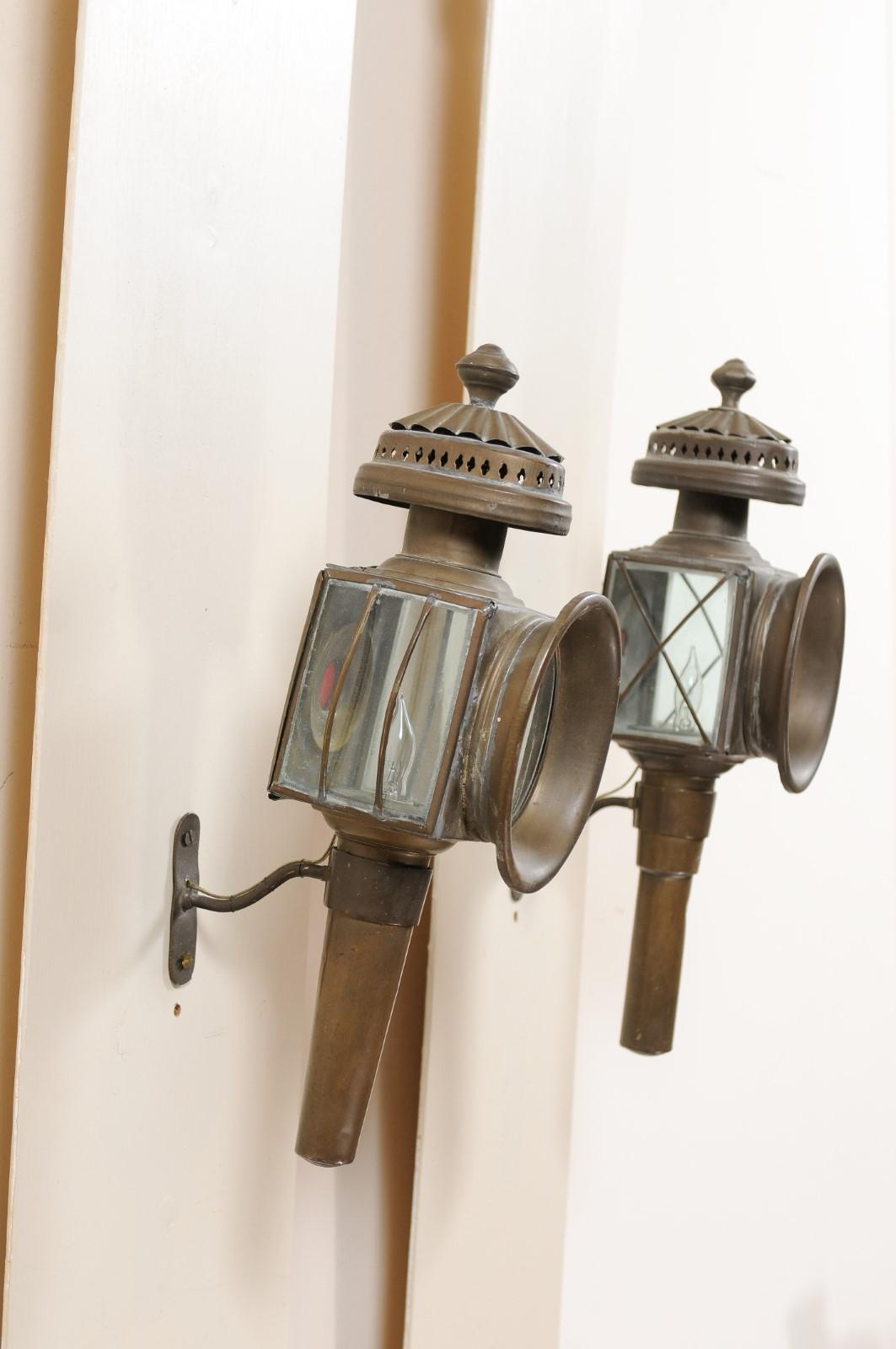Pair of 19th Century Brass Coach Lanterns, England For Sale 3