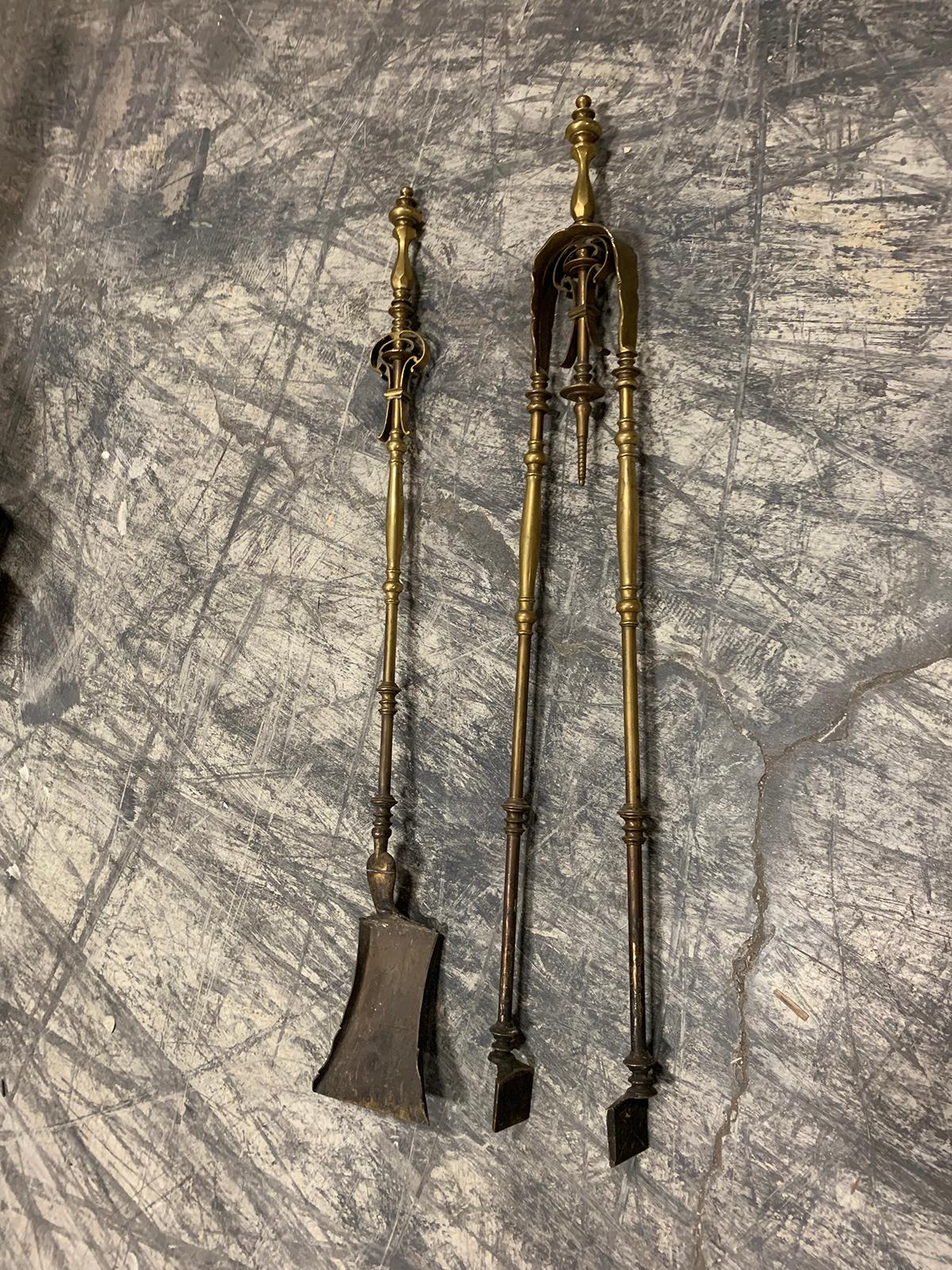 Pair of 19th Century Brass Fire Tools For Sale 7