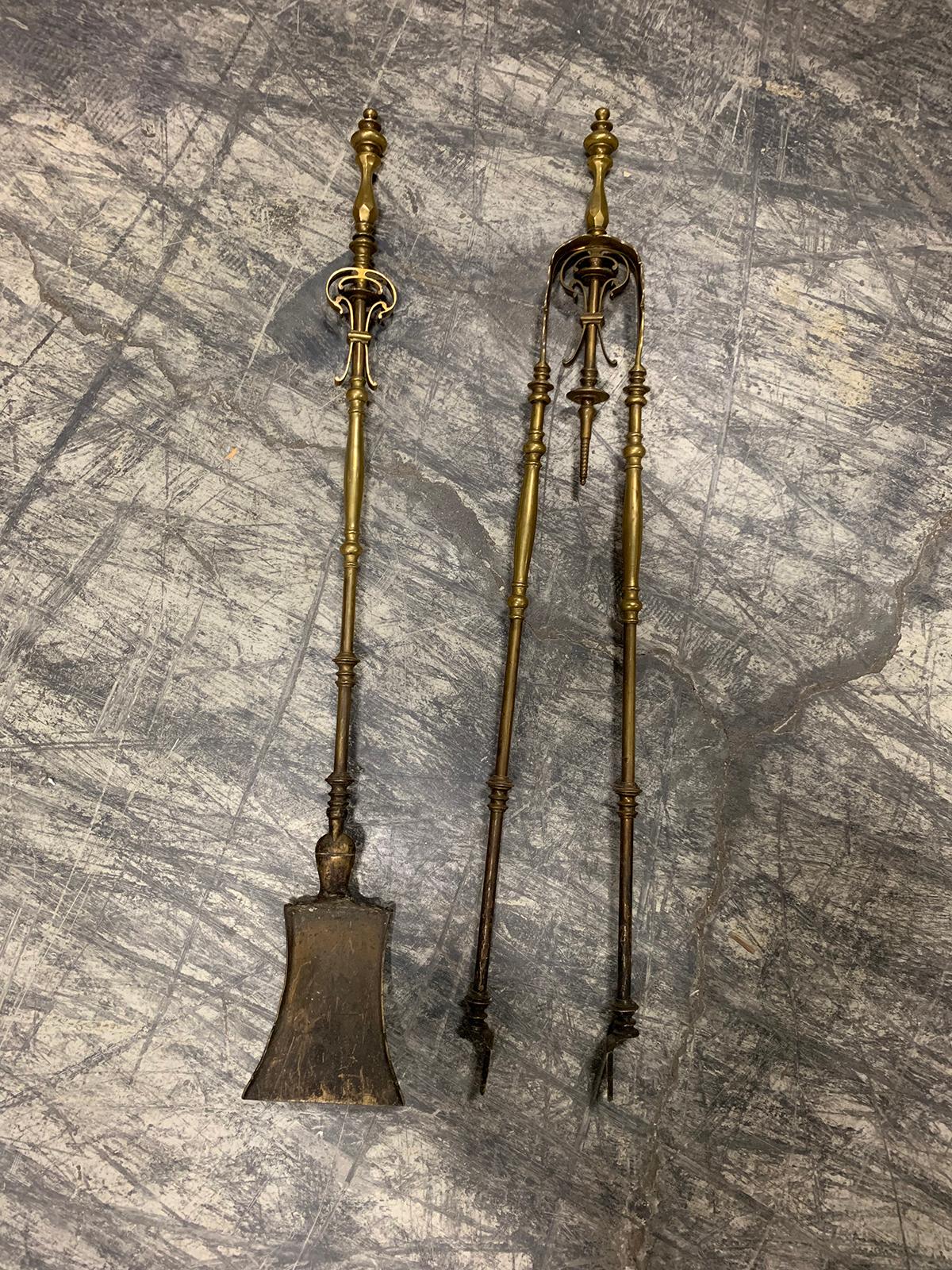 Pair of 19th century brass fire tools, shovel and tongs
Very fine detail.