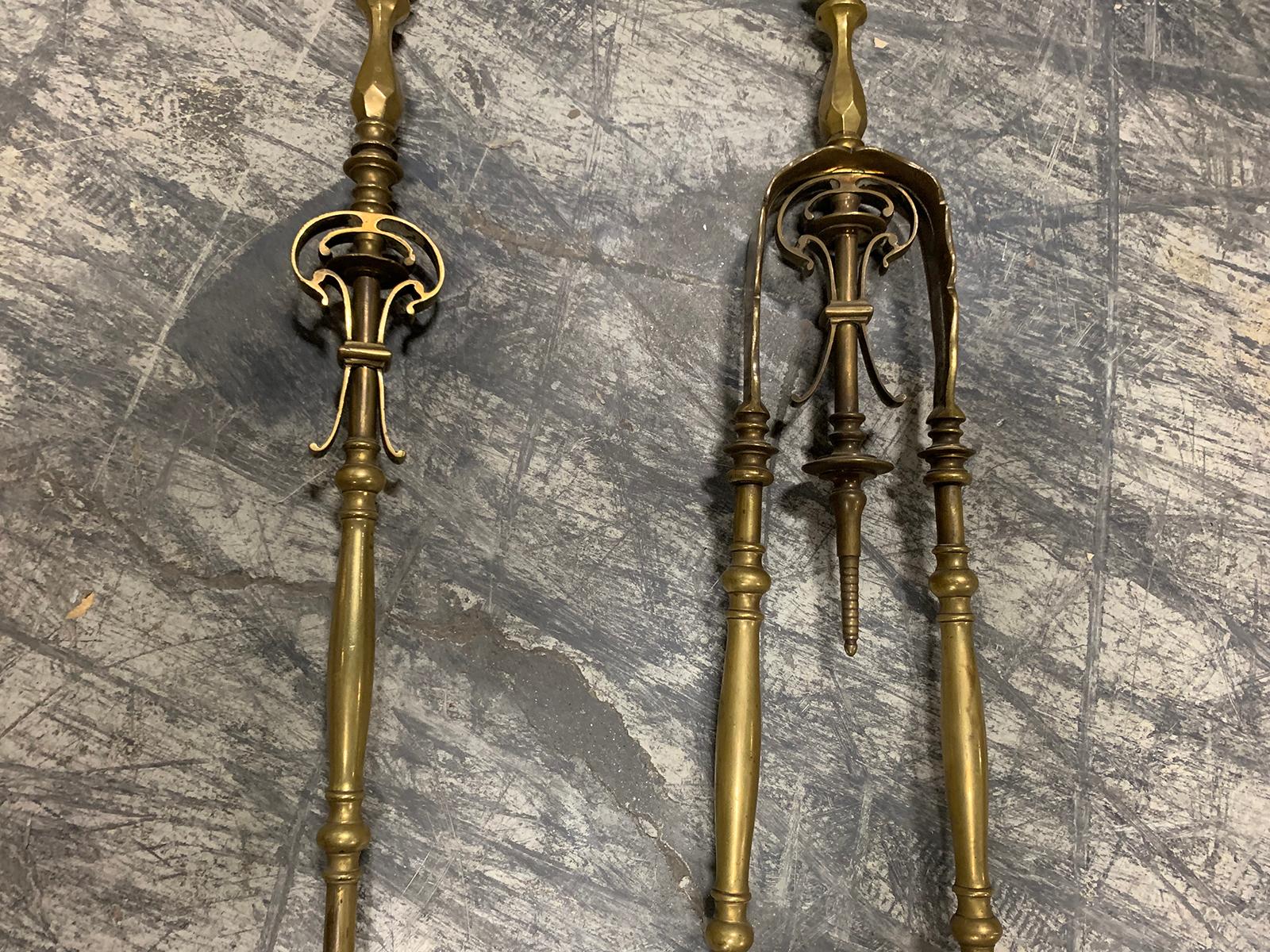 Pair of 19th Century Brass Fire Tools For Sale 1