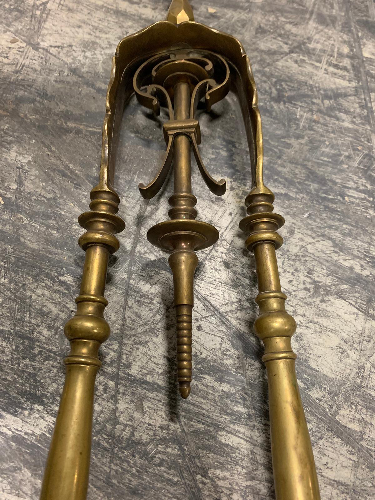 Pair of 19th Century Brass Fire Tools For Sale 3