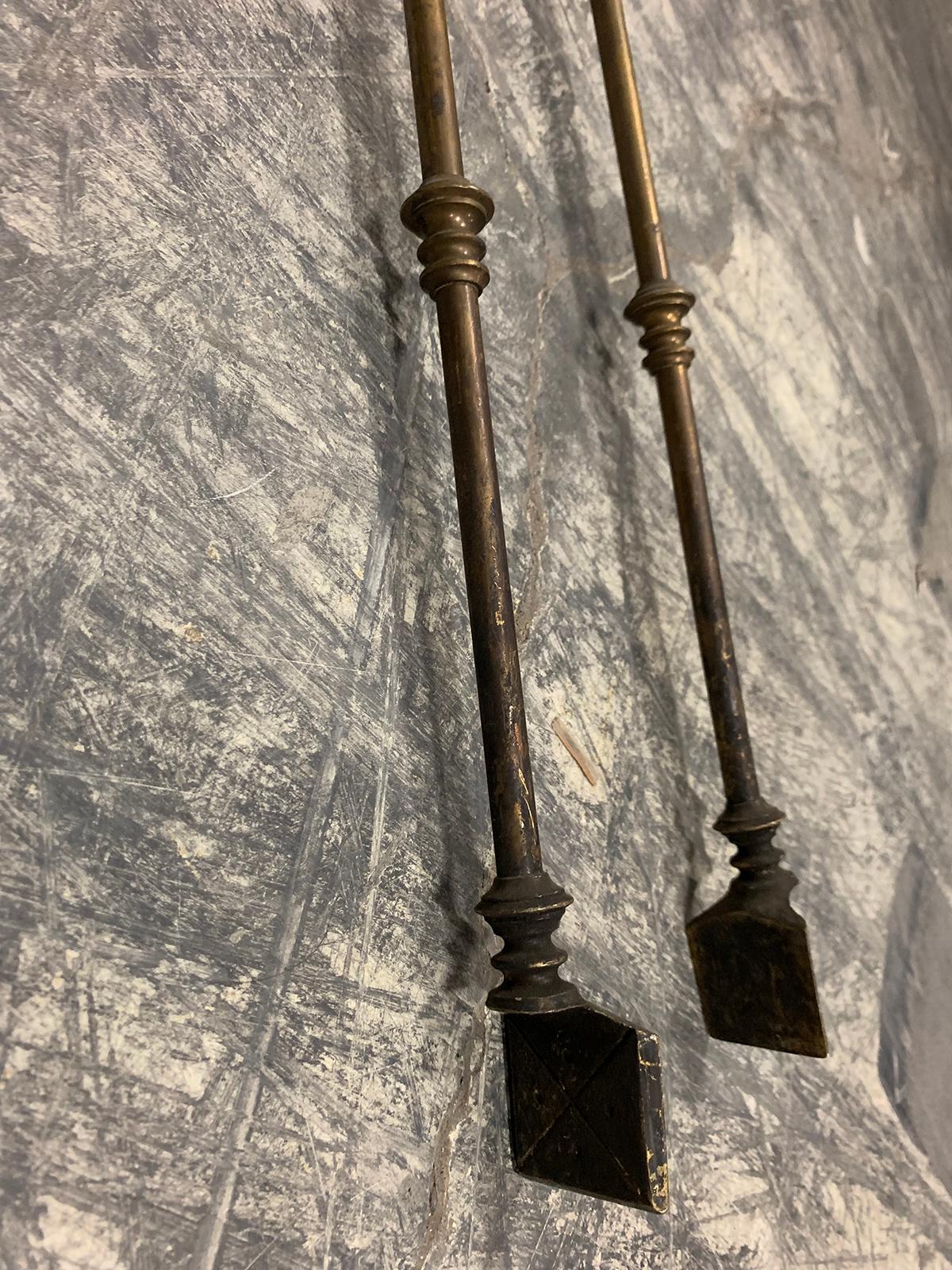 Pair of 19th Century Brass Fire Tools For Sale 5