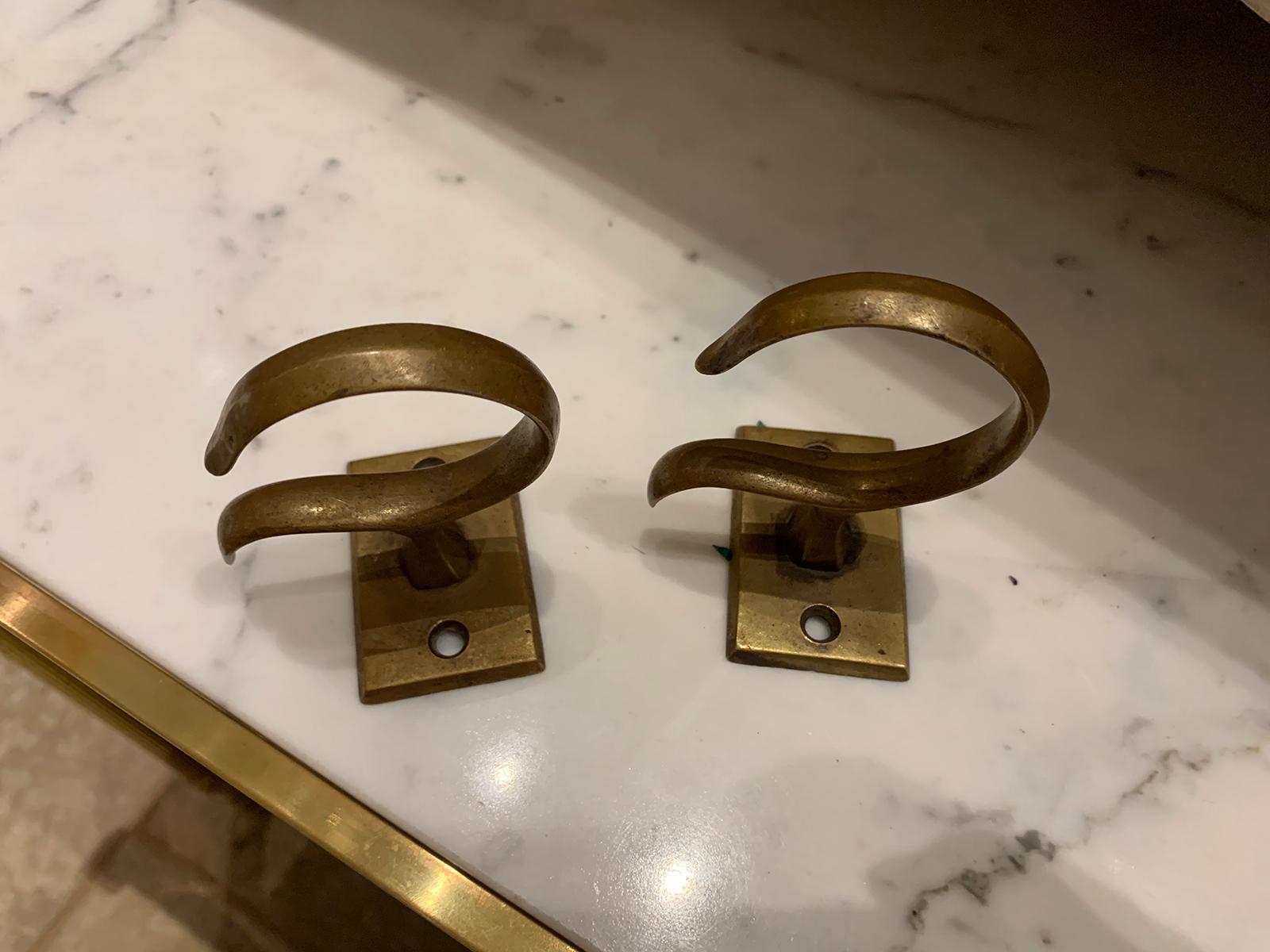 Pair of 19th Century Brass Fireplace Jamb Hooks In Good Condition In Atlanta, GA
