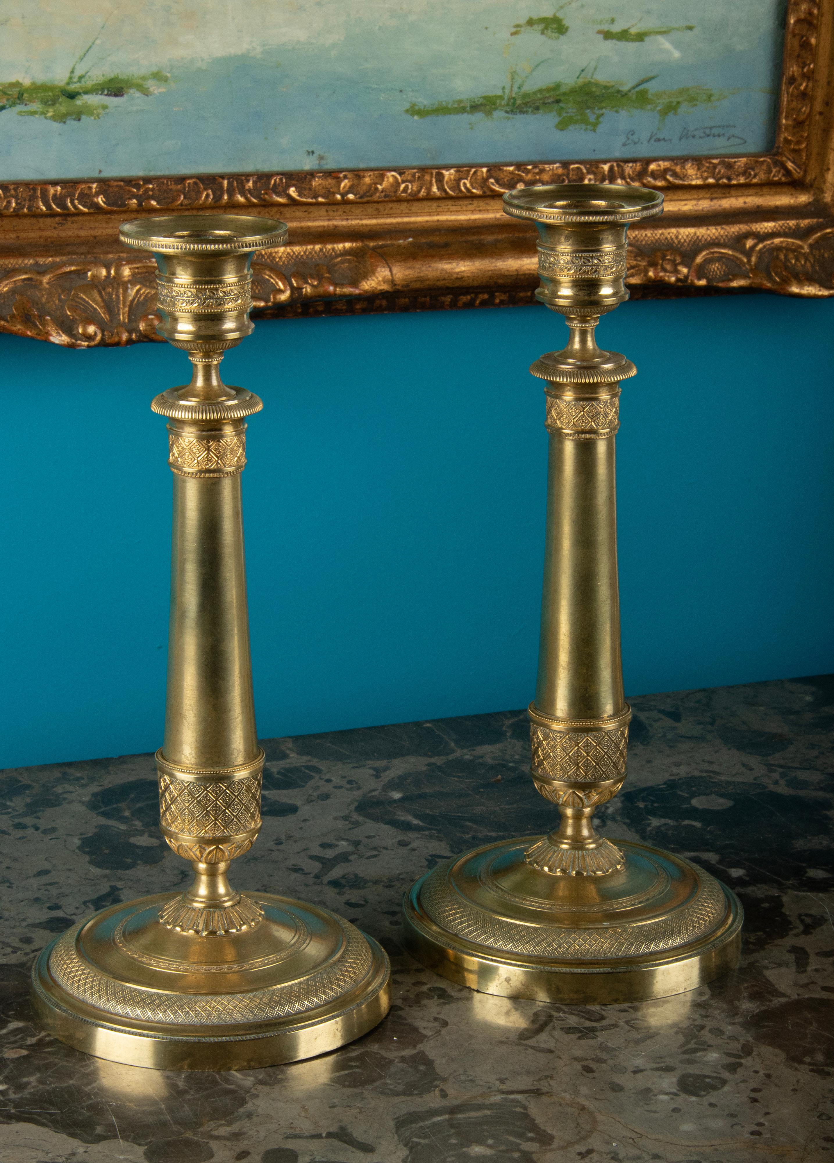 Pair of 19th Century Brass Louis XVI Style Candlesticks 2