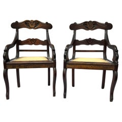 Antique Pair of 19th Century Brazilian Empire Armchairs in Carved Tropical Hardwood