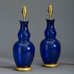 Pair of 19th Century Bristol Blue Glass Vase Lamps