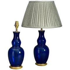 Paar Vasenlampen aus blauem Bristol-Glas des 19