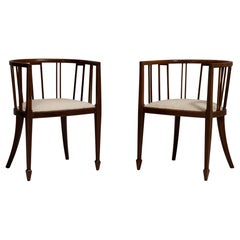 Pair of 19th Century British Chestnut Brown Sheraton Upholstered Tub Chairs