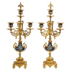 Pair of 19th Century Bronze and Cloisonne Candelabras