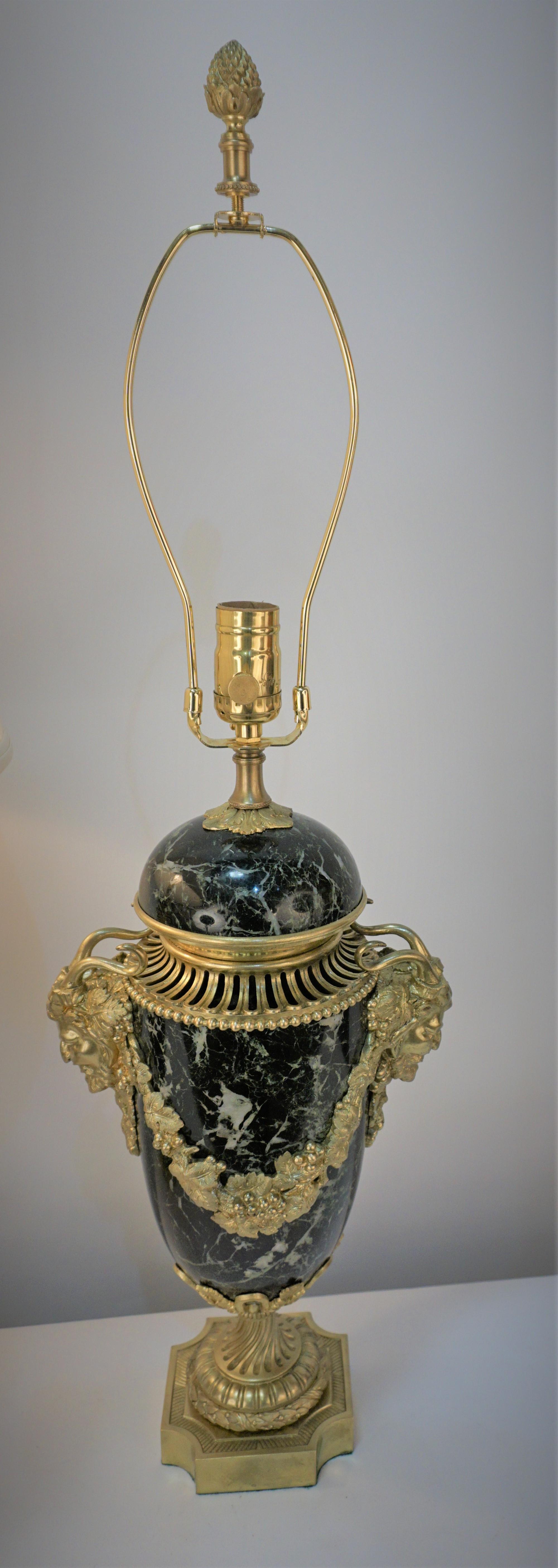 Empire Pair of 19th Century Bronze and Marble Urn Table Lamps