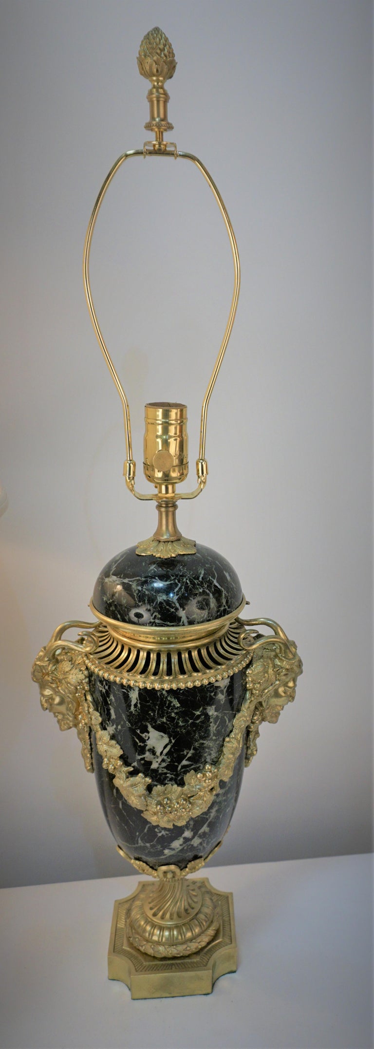 Empire Pair of 19th Century Bronze and Marble Urn Table Lamps For Sale