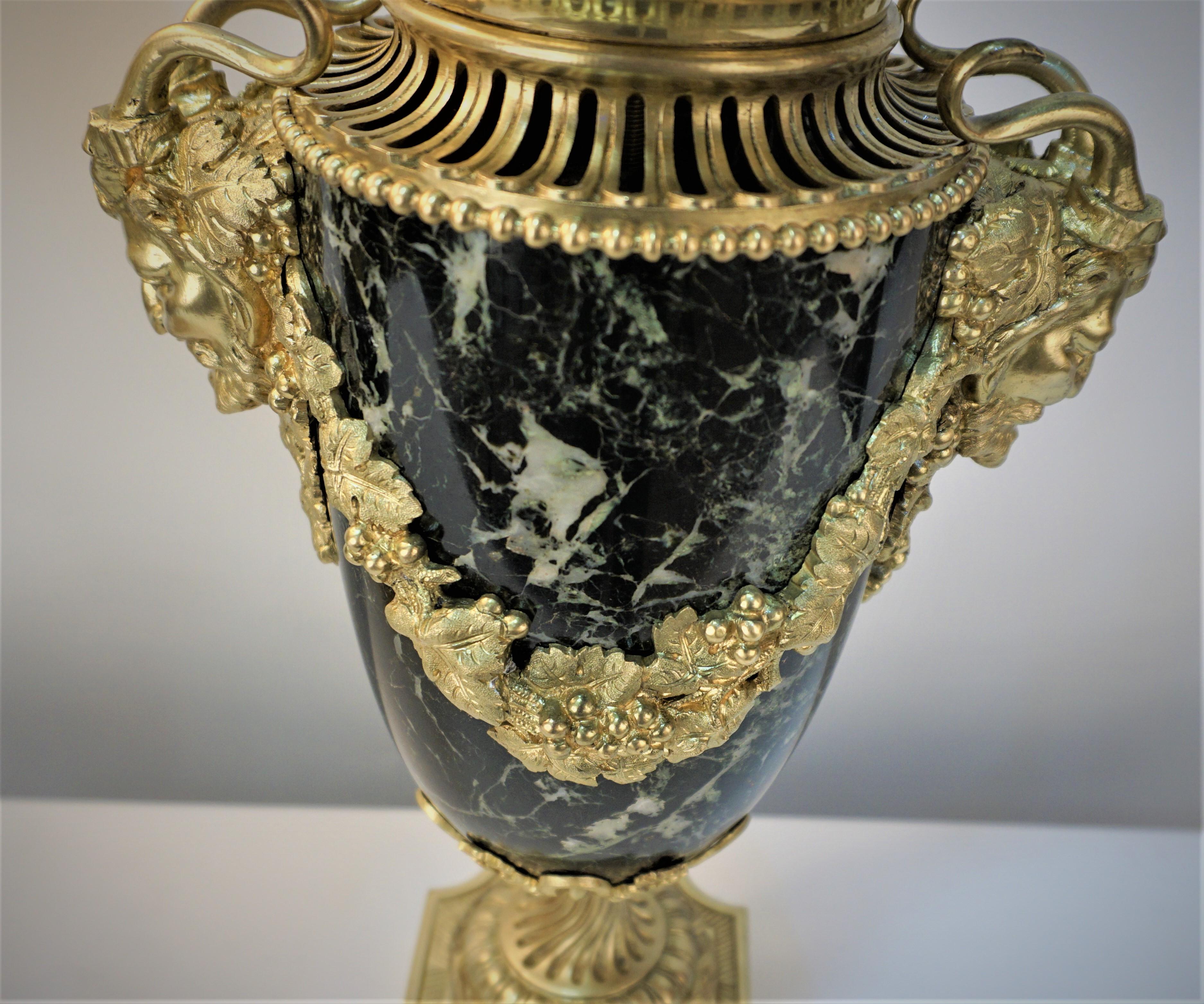 French Pair of 19th Century Bronze and Marble Urn Table Lamps