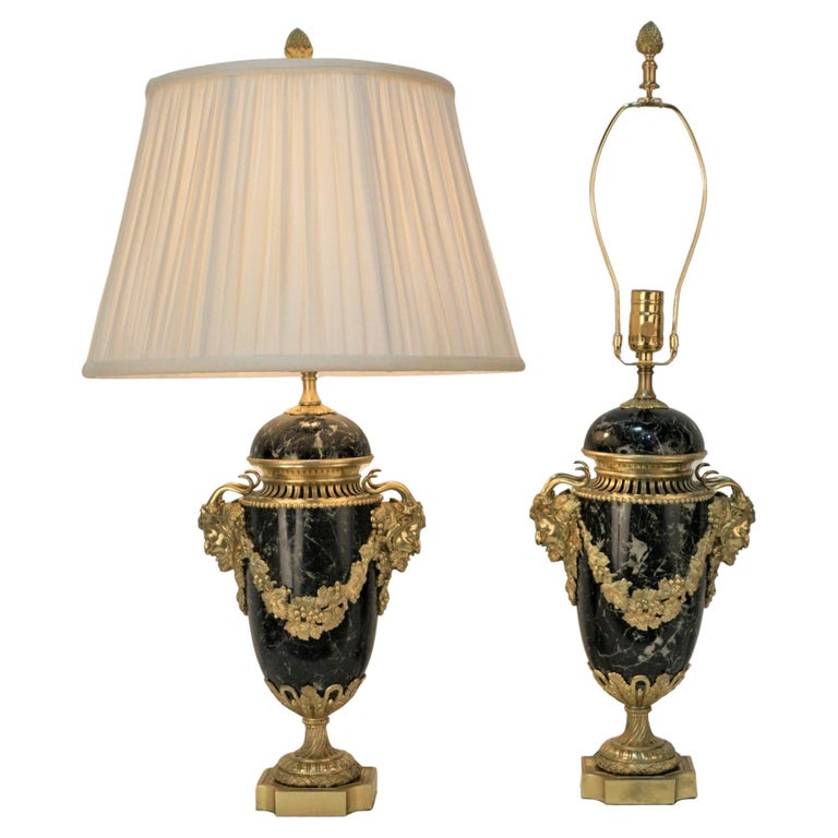 Pair of 19th Century Bronze and Marble Urn Table Lamps For Sale