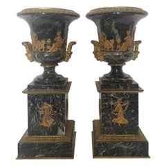 Pair of 19th Century French Bronze And Gilt Marble Urns