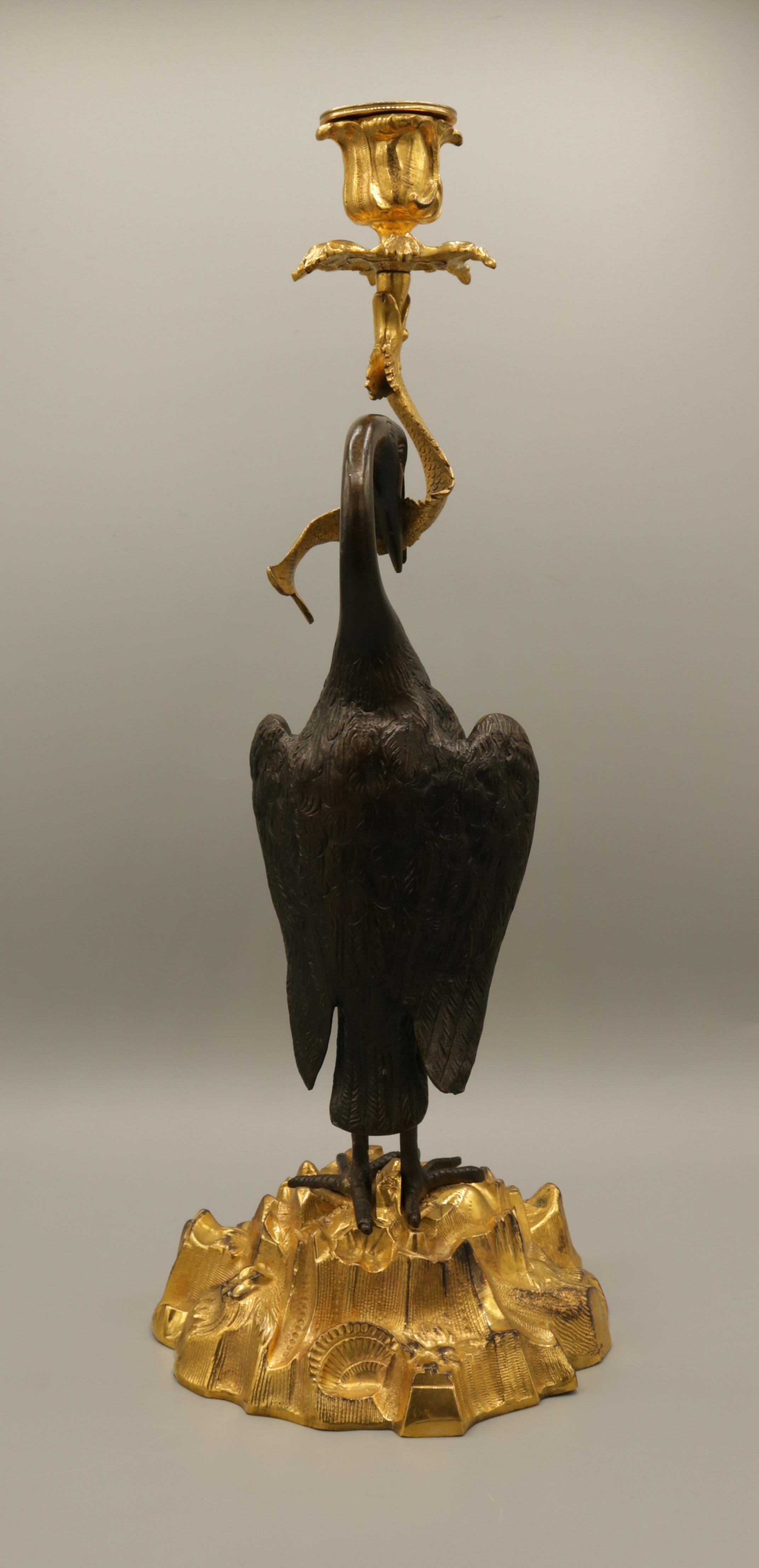 Pair of 19th Century Bronze and Ormolu 'Heron' Candlesticks 1