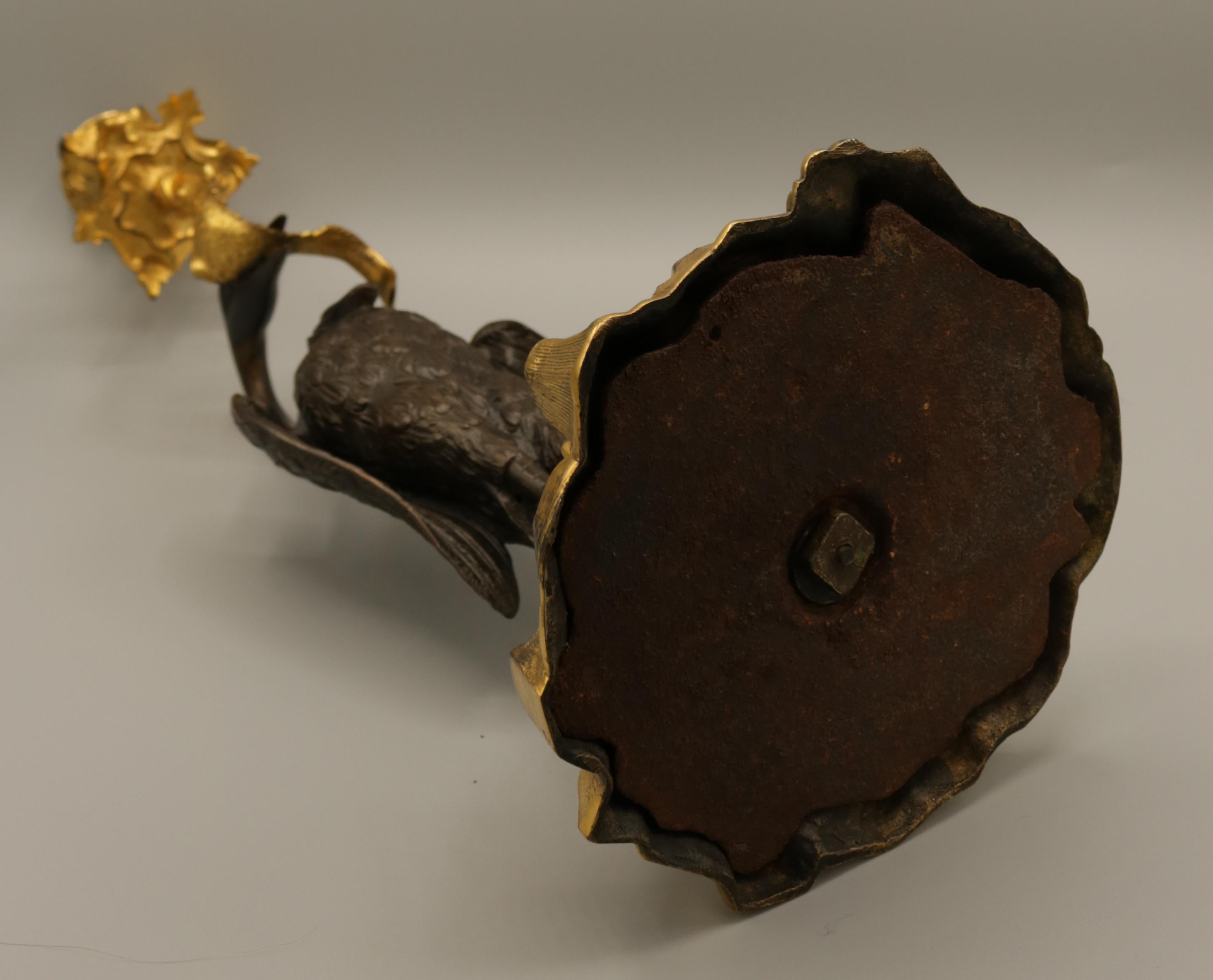Pair of 19th Century Bronze and Ormolu 'Heron' Candlesticks 3