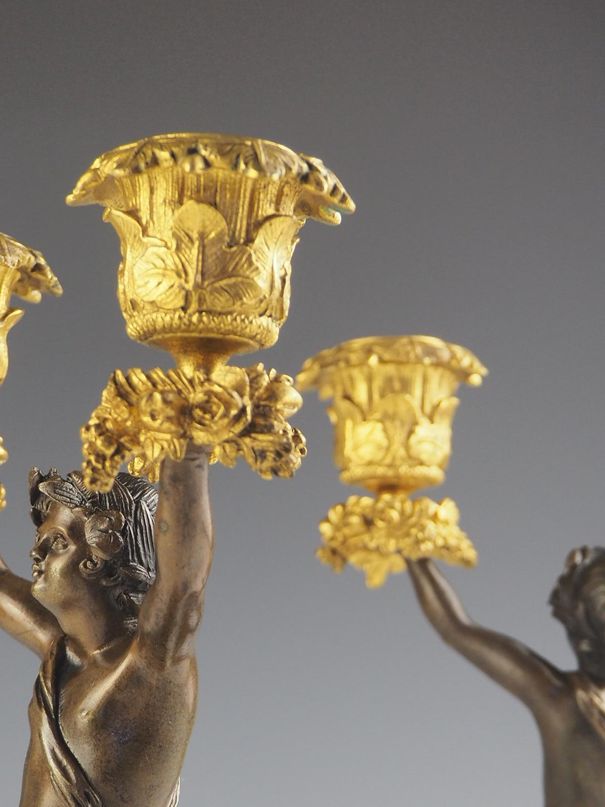 Pair of 19th Century Bronze and Ormolu Twin-Light Cherub Candelabra For Sale 5