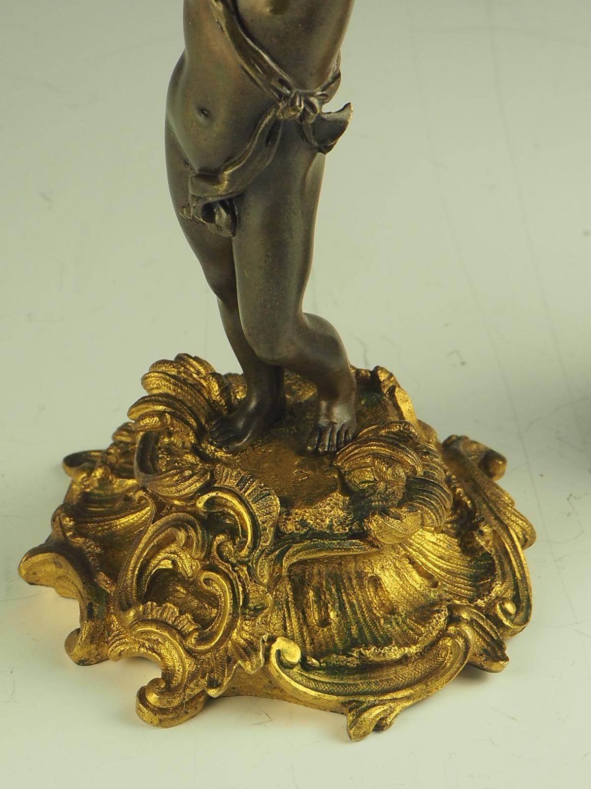 Pair of 19th Century Bronze and Ormolu Twin-Light Cherub Candelabra For Sale 10