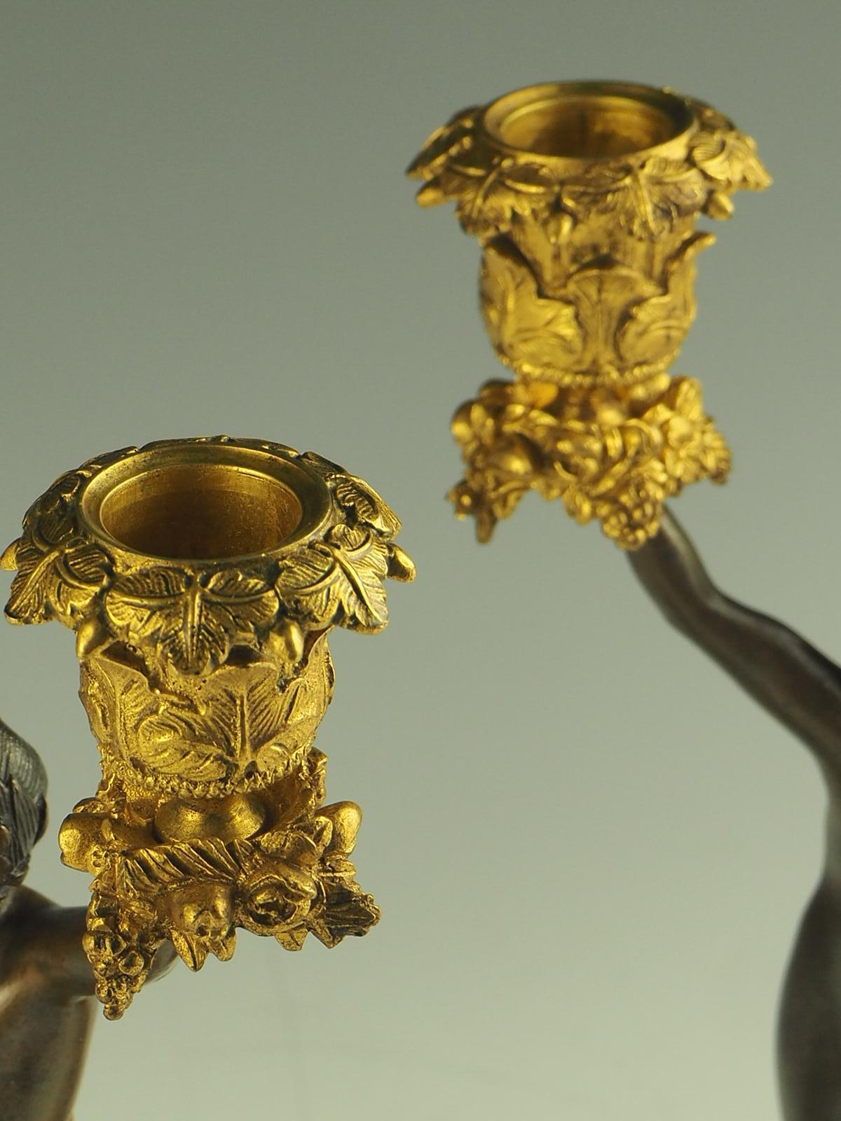 Pair of 19th Century Bronze and Ormolu Twin-Light Cherub Candelabra For Sale 3