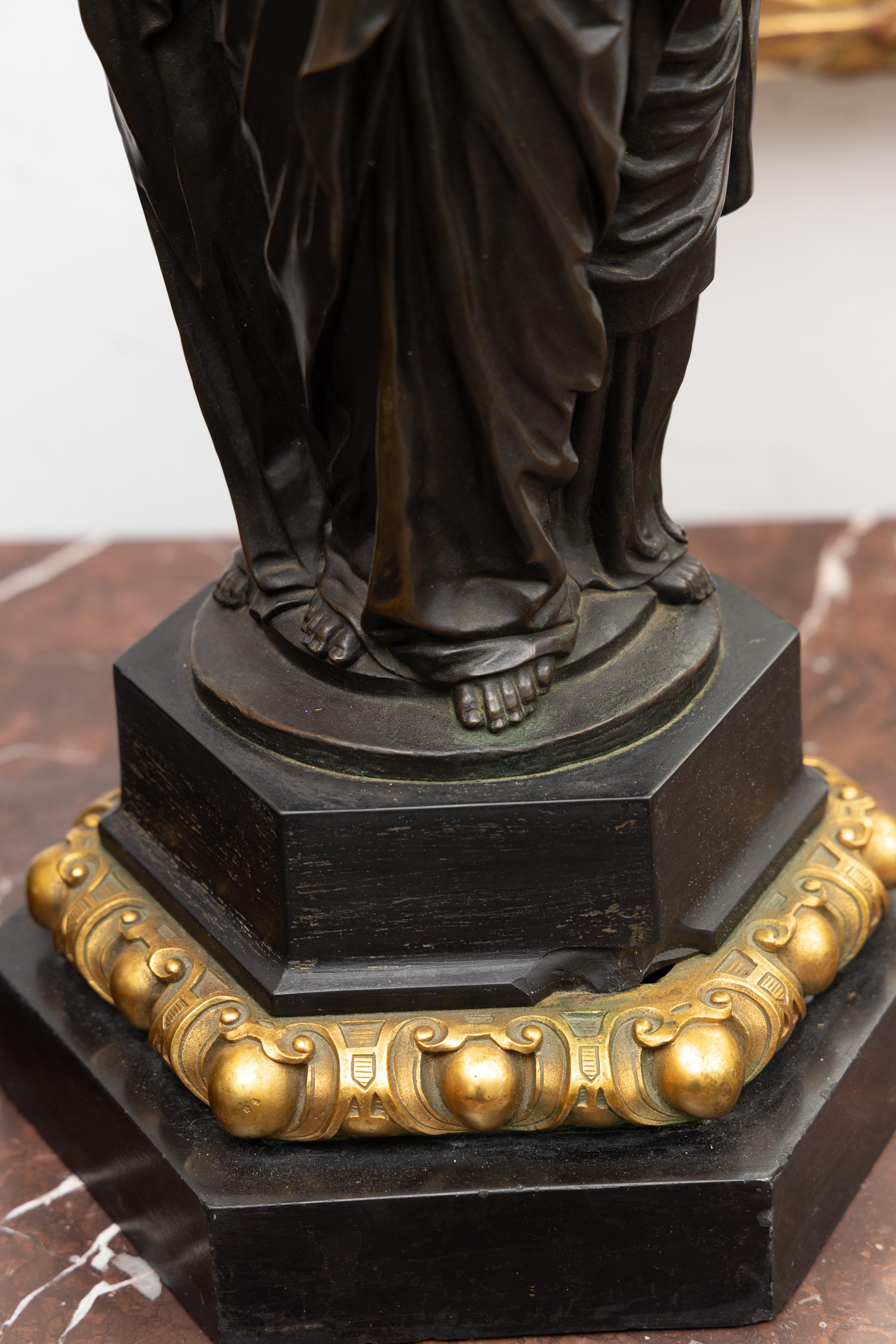 Pair of 19th C. Bronze and Parcel Gilt Sculptures of the 3 Graces Electrified In Good Condition For Sale In WEST PALM BEACH, FL